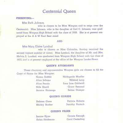 Waupun Centennial 1839-1939 Program