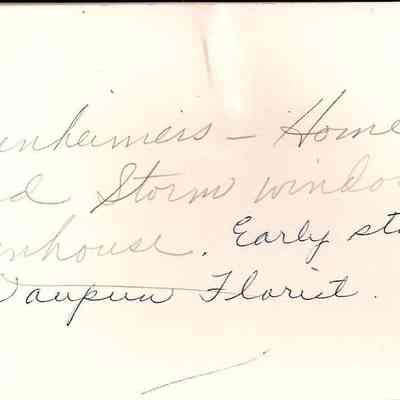 Back of photo of Weinheimers-early Waupun Florist
