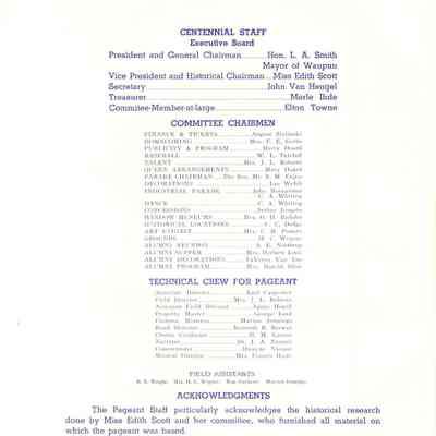 Waupun Centennial 1839-1939 Program