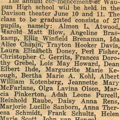 Waupun Graduating 1914 Class