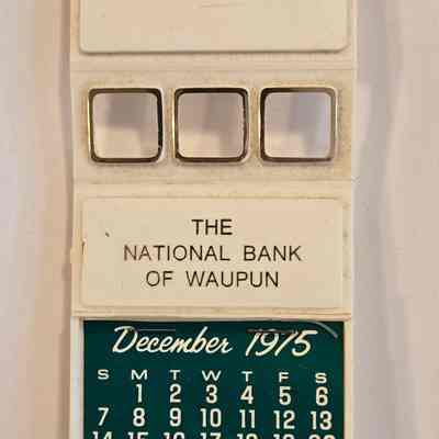 Calendar, Plastic, National Bank, 1975