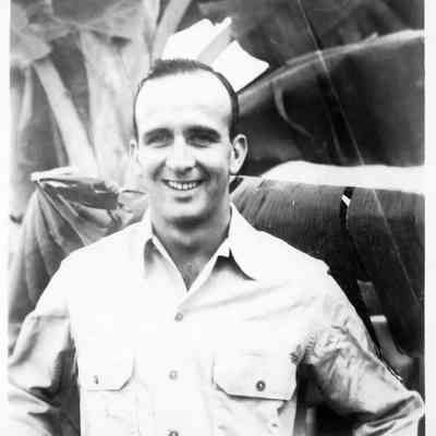 Photo of Sgt. Sparks in jungle on Moratai during WWII, cica 1945.