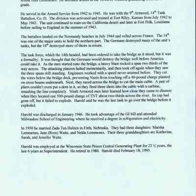 Autobiographical Account of Harold Lemmenes life as presented by his wife Zada (Ten Hulzen) Lemmenes