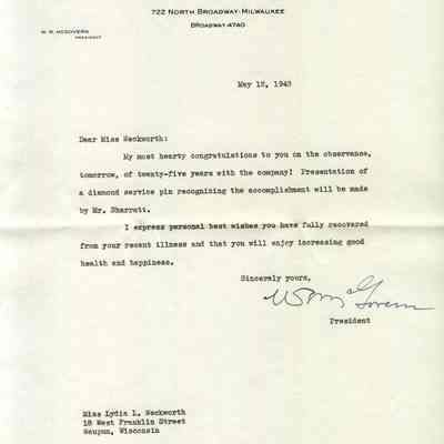 Letter of Congratulations, Lydia Weckworth