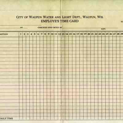 Time Card, City of Waupun Water and Light Dept