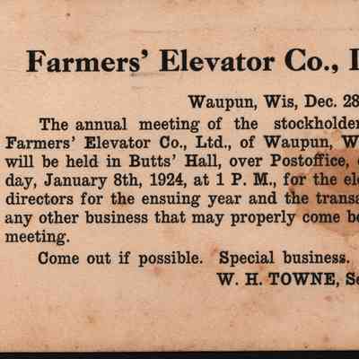 Postcard, Farmers' Elevator Co. Ltd, Annual Meeting