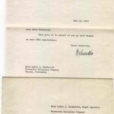 Congratulatory Letter, Lydia Weckworth