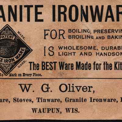 Advertisement Card, W. G. Oliver, Granite Ironware