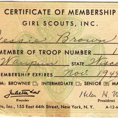 Jessie Brown Girl Scout membership card.