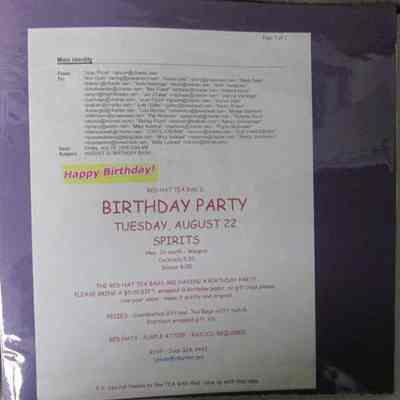 Red Hat Tea Bags Birthday Celebration memo