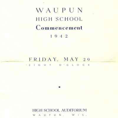 Program, Commencement, Waupun High School, Class of 1942
