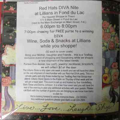 Memo to Red Hats Diva Nite at Lillians/FDL