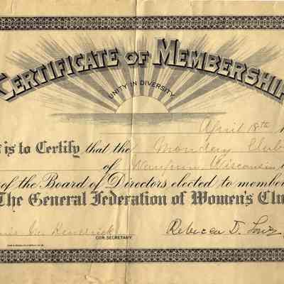 Certificate of Membership, The General Federation of Women's Clubs