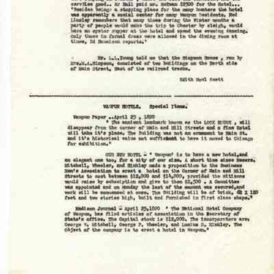 Business, Histories, Hotel, Brief History of Early Waupun Hotels