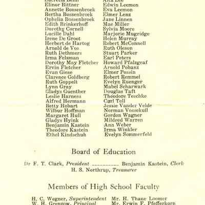 1934 Class Roll, Board of Ed., Faculty.