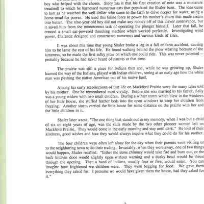 Page from booklet about Clarence Shaler