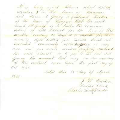 Teacher contract of 1862