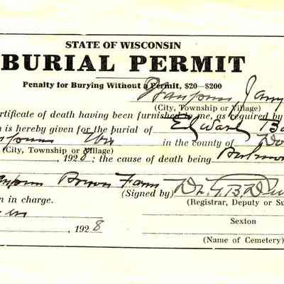 State of Wisconsin Burial Permit: Edward Baker