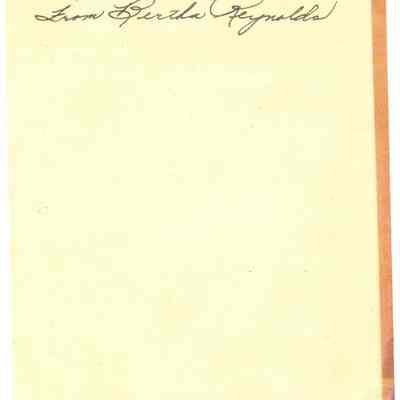 Back of card with To - Angie, From Bertha Reynolds