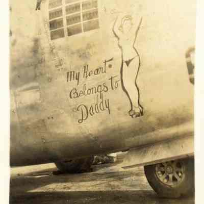Photo of name on airplane during WWII.