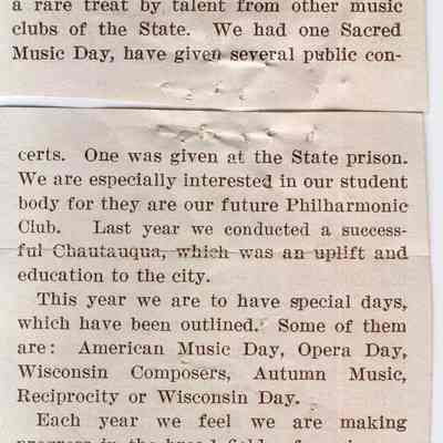 Philharmonic, Strictly a Music Club, Article
