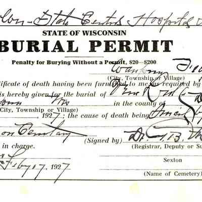 State of Wisconsin Burial Permit: