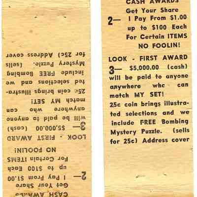 Back of matchbook for Okay Miller-Waupun