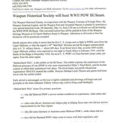 Waupun Historical Society will host WWII POW BUSeum