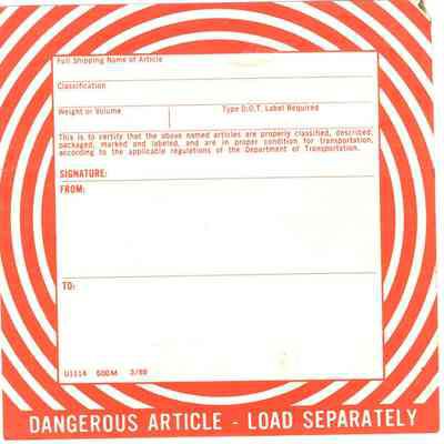 Railroad, Shipping Label - DANGEROUS ARTICLE