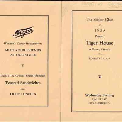 Waupun High School -Senior Class of 1933 "Tiger House" Mystery Comedy (Apr 19 1933