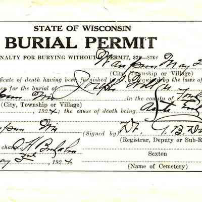 State of Wisconsin Burial Permit: