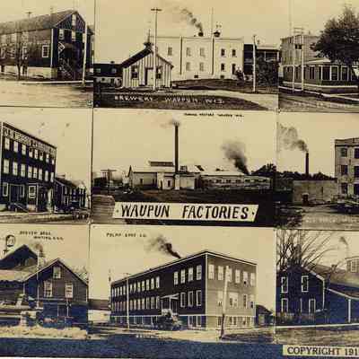 Postcard, Waupun Factories, 1912 A S Johnson, Copyright