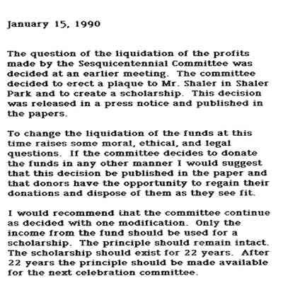 Correspondence, Sesquicentennial Committee Agenda, 150th, Liquidation