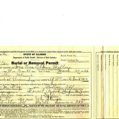 State of Illinois Burial Permit: Eva Elkins Wallace
