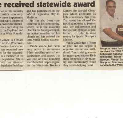 VandeZande Receives Award