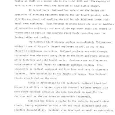 Page 2 on historical info of National Rivet & Mfg. Co.