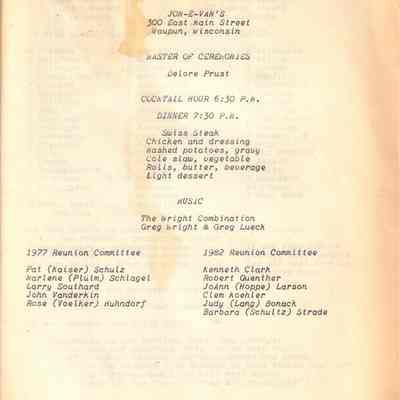 Waupun High School "Class of 1957' 20 yr Reunion (1977): Origformat: Other