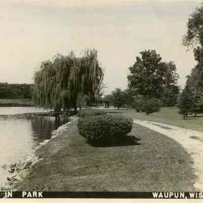 Postcard, Parks, Mill Pond, Scene in Park