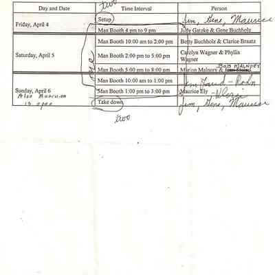 27th Annual Home and Sport Show Volunteer schedule.