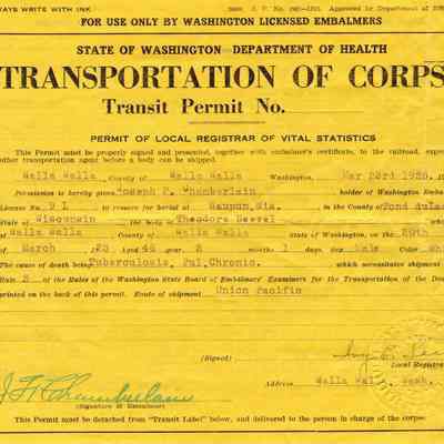 State of Washington Transportation of a Corpse Permit