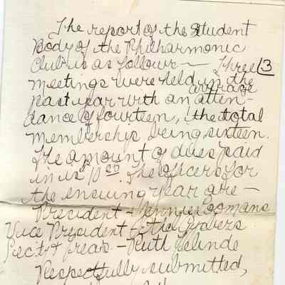 Philharmonic, Music Club, Report of the Student Body