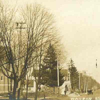 Postcard, Main Street, Looking East. Catholic Church is on left. Postmarked 1908, #20