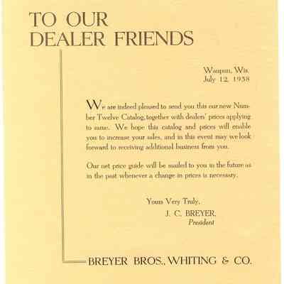 Announcement - Number Twelve Catalog new prices - Breyer Bros., Whiting & Co.