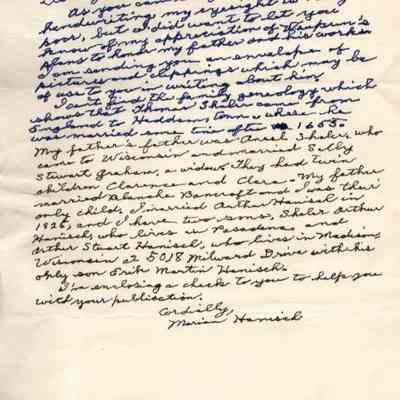 Letter and Envelope, Marian Hanisch to June Kelly