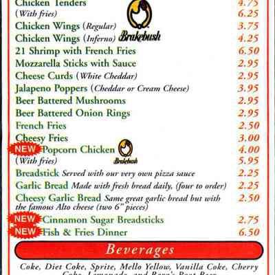 Menu and ad from Todd's Pizza.