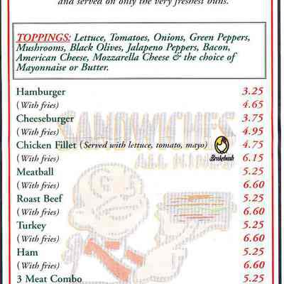 Menu and ad from Todd's Pizza.