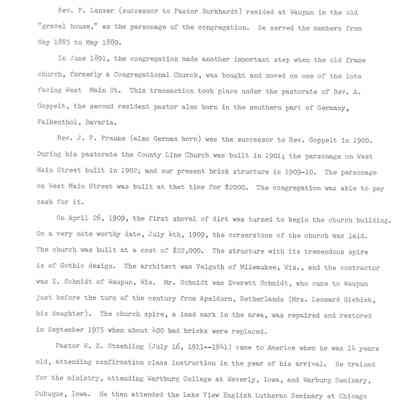Historical info on Immanual Lutheran cont.'