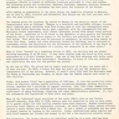 Historical info on Wisconsin State Prison