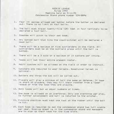 Rules Rookie League, 1992