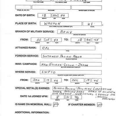 Lester Loomis Armga's military records.